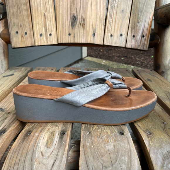 MIZ MOOZ Inuovo Gray Leather Wedge Sandal Flip Flop Thong Womens US 10 EUR 41 - Picture 2 of 15